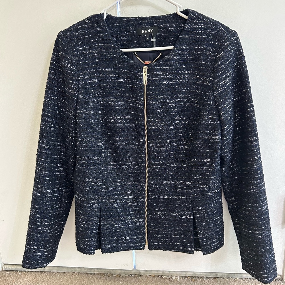 DKNY Navy Blazer Tailored Hip-Length - Picture 1 of 6